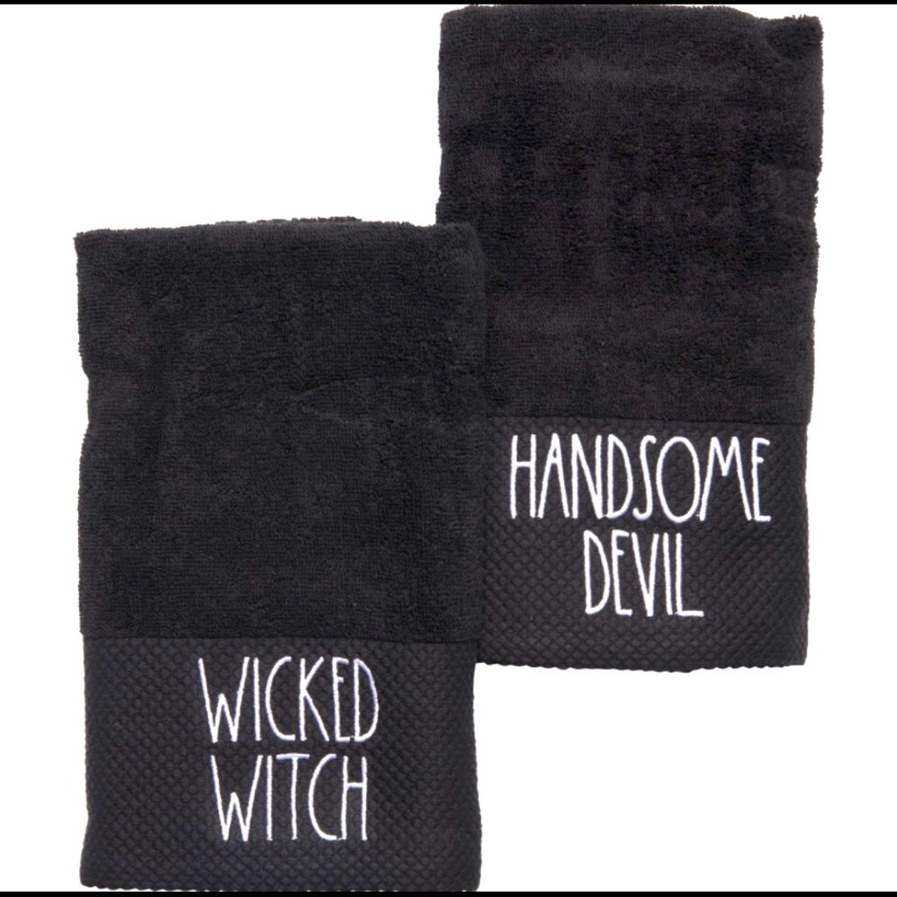 Rae Dunn Wicked Witch & Handsome Devil hand towels